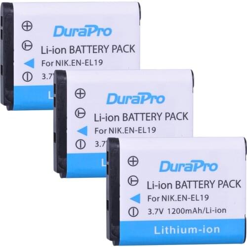 3 Pack DuraPro EN-EL19 EN EL19 Camera Battery for Nikon S2500 S100 S2600 S3100 S3200 S3300 S4100 S4200 S4300 S6600 1200mAh