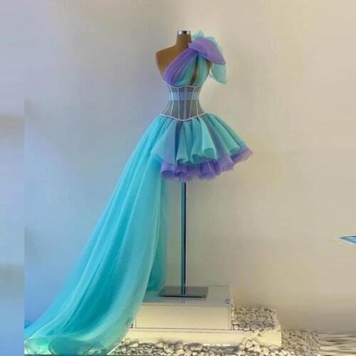 Asymmetry Lace Up Colorful Tiered Ruffle Tulle Tutu Dress One Shoulder Birthday Photo Shoot Girls Cocktail Dress Exposed Boning