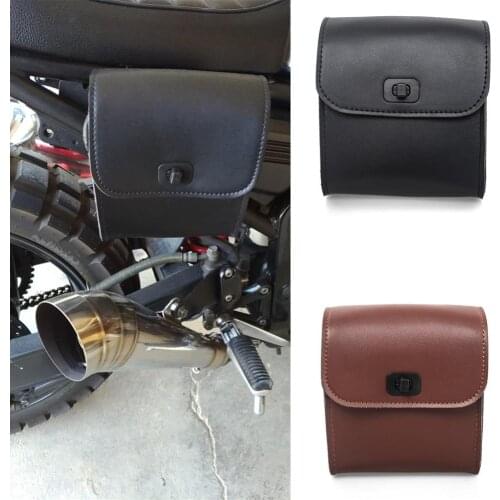 Black/Brown Universal Motorcycle Handlebar Sissy Bar Saddlebag Side Bag PU Leather Tool Bag For Honda Kawasaki Yamaha