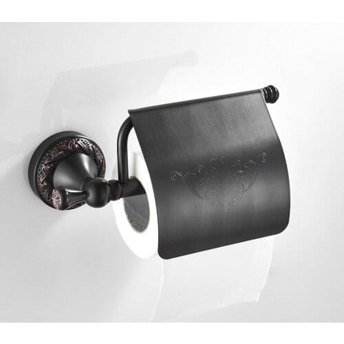 Toilet Paper Holder with Cover for Bathroom - Wall Mount, Retro Black Chrome