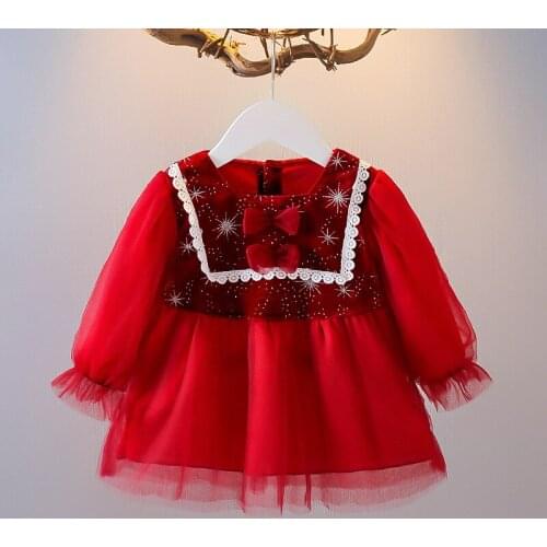 Baby Girl Dress Kids Lace Splicing Dress Children Christmas Party Princess Dress Toddler 2021 New Spring Autumn 0 1 2 3 5 Years