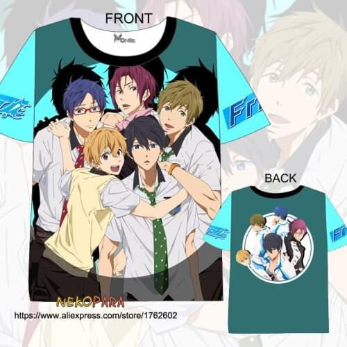 Japanese Summer T-Shirt Free Iwatobi Swim Club Double-side Print Anime Men Women Casual Short Sleeve Shirt Tee Tops