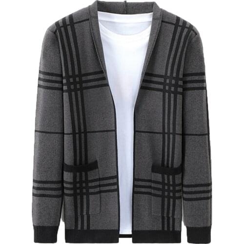 ERIDANUS Personality Young Men Plaid Cardigan Sweater Coat Autumn Yarn-dyed Knit Trendy Matching Medium-thickness Sweater MWK030