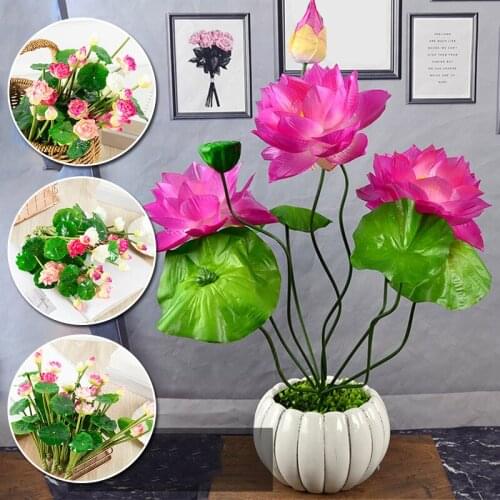 27cm Long Lotus Mixed Color Artificial Flower Lifelike Water Lily Micro Landscape for Wedding Pond Garden Fake Plants Decor