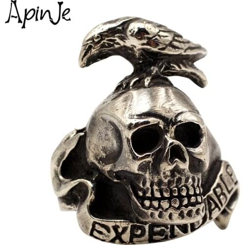 Apinje Handcrafted Thai Silver 925 Sterling Silver Skull Ring Men Animal Bird Gothic Personality Rings Man Jewelry