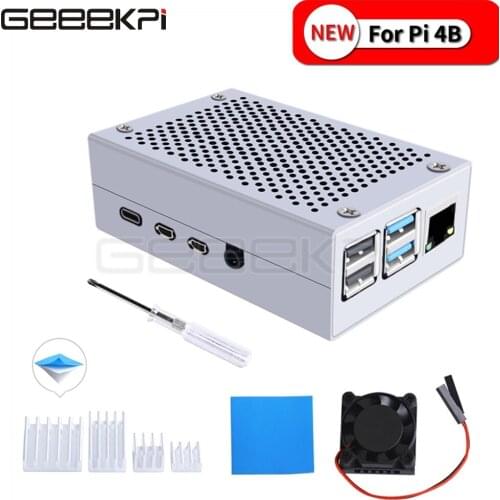 GeeekPi Aluminum Alloy Enclosure Cover Metal Case with Cooling Fan Heatsink Screw Driver for Raspberry Pi 4B Pi 4 Model B