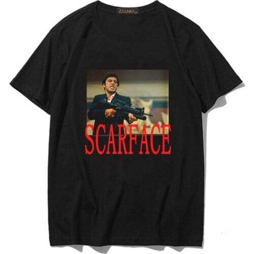 Scarface Tony Montana Big Guns Little Friend Mens T Shirt Pacino Gangster Movie Summer Cotton Short Sleeve O-Neck teach tops