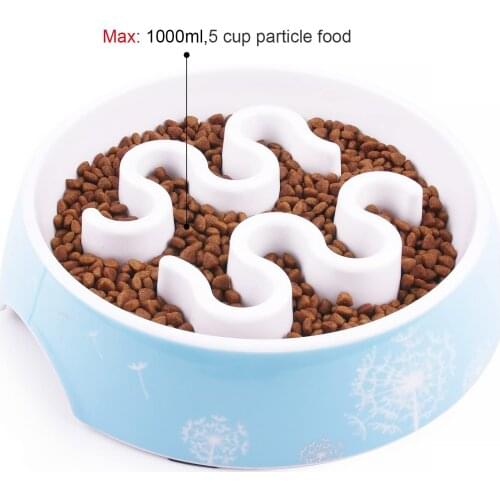 Dog Bowl Cat Bowl Slow Eating Bowl Avoid Choking Pet Slow Feeder Pet Supplies Basin Anti-Gulping Food-Plate Blue Printed Bowl