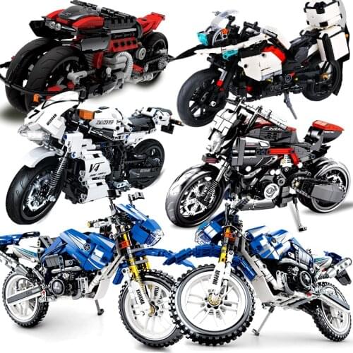 Motorcycle Electric Compatible Moto Racing Motorbike City Vehicle Sets Off Road Model Building Blocks MOC Kits Kids Toys