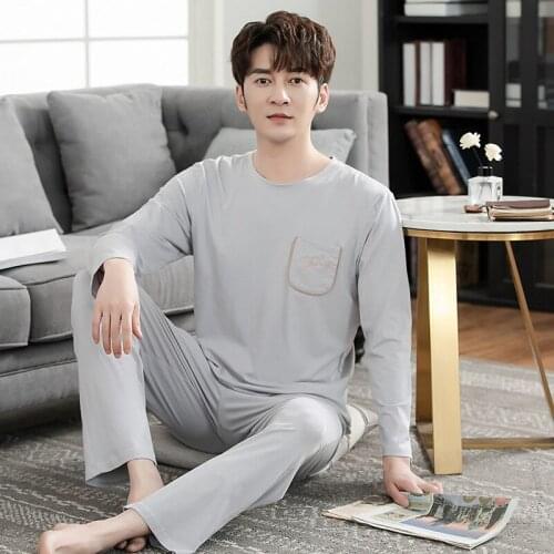 Men Modal Pajamas Sets Plus Size 3XL 4XL Underwear Pyjamas Suit O-Neck Full Sleeve&Pant Sleepwear Nightwear Loungewear Home Wear