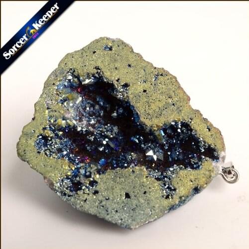 Irregular Natural Stone Pendulum Gold Plating Rainbow Crystal Druzy Pendants Sparkling Charms Necklace For Jewelry Making YS939