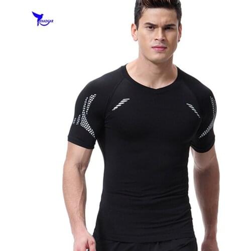 2020 New Mens Running Tight Short Sleeve T-shirt Compression Quick Dry Shirts Male Gym Fitness Bodybuilding Jogging Tees Tops