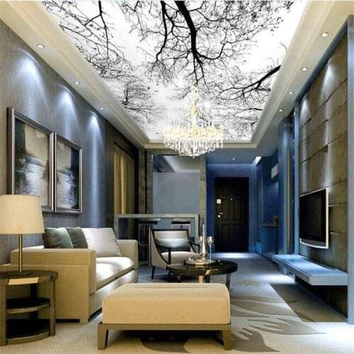 Beibehang wallpaper modern minimalist black white branches smallpox integrated ceiling mural backdrop photo modern painting