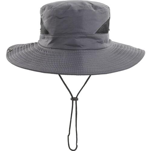 Mesh Breathable Solid Color Sunscreen Fisherman Hat Summer Men Big Brim Outdoor Sun Protection Bucket Caps 2021