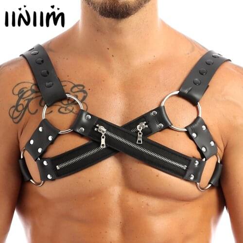 Iiniim Faux Leather Harness Mens Bondage Shoulder Body Chest Harness Belt Muscle Men Fetish Gay bdsm Bondage Straps Hombre Gay