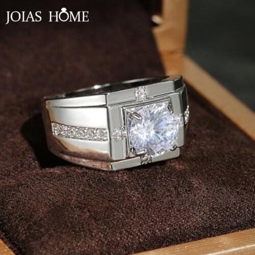 JoiasHome Luxury Mens Ring For Wedding Fashion Business Male Silver Jewelry Round AAA Zircon Size8-12 Engagement Party Daily