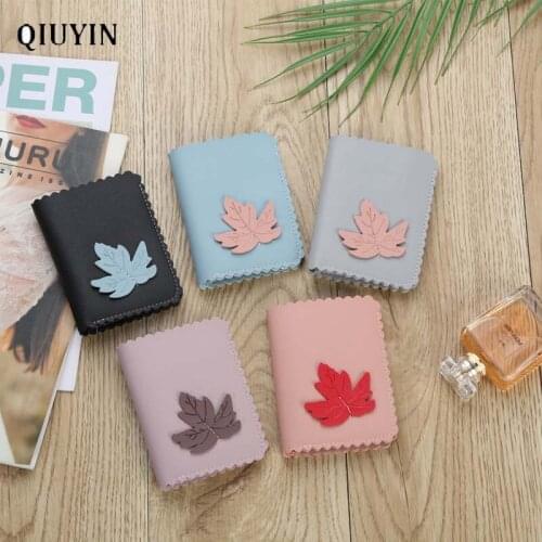 Qiuyin Luxury Brand Purse Leaf pattern Cute Mini Wallet Women Slim Leather Wallet Korean Wallet Money Bag Coin no zipper money
