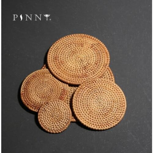 PINNY Hand Made Rattan Tea Cup Mats Chinese Kung Fu Tea Accessories Bamboo Vine Teapot Mat Drink Coasters
