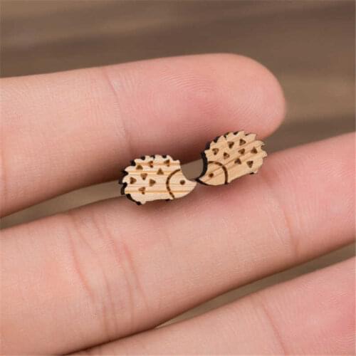 Earrings Jewelry Studs Hedgehog Fashion Women Simple Ear Wooden For Lady Girls Birthday Gift