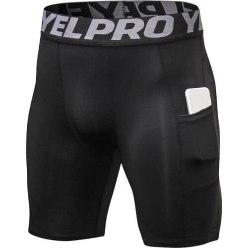 Mens professional gym fitness shorts with pockets sports running training wicking quick-drying elastic tight shorts