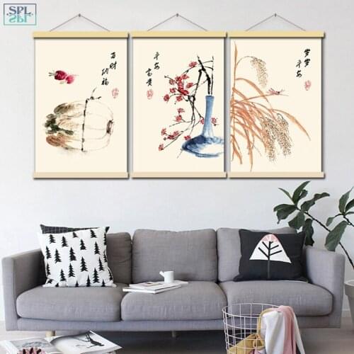 SPLSPL Chinese Style Watercolor Ink Flowers Painting Retro Birds Wall Art Canvas Picture Bedroom Decoration Posters and Prints