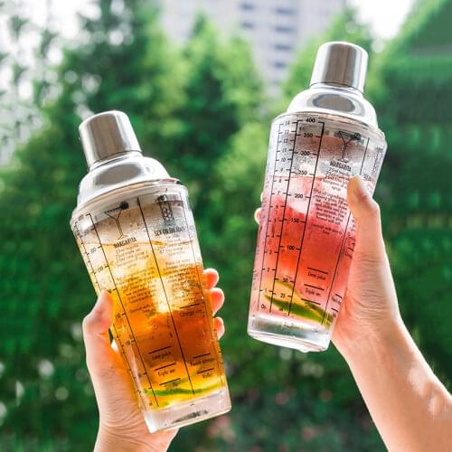 400ML Stainless Steel Scale Cocktail Shaker Bartender Mixing Glass Fruit Juice Snow Grams Cup Water Bottle Bar Tool