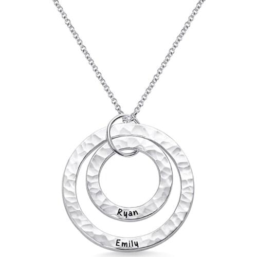 Uonney Dropshipping Personalized Engraved Hammered Layer Circle Necklace Fashion Women Name Circle Necklace Memorable Gift