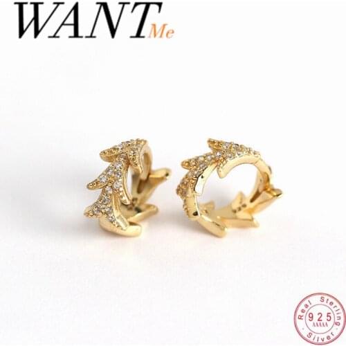 WANTME Genuine 925 Sterling Silver Luxury Pave Zircon Geometric Leaf Ear Buckle for Women Stud Earrings DIY Jewelry Accessories