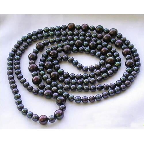 Perfect Wedding Birthday Pearl Jewellery,Fashion Women Party Gift,50inches Long AA 9-10MM Black Round Freshwater Pearl Necklace