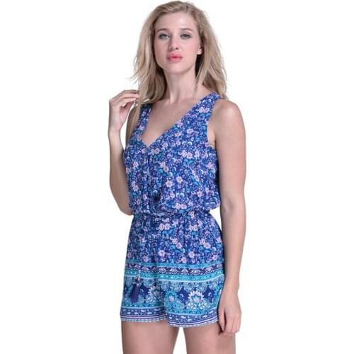 Female Print Tunic Beachwear Summer One-Piece Tassel-Tie Beach Dress Rayon Wears Women Romper Pareo