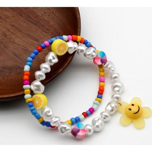 Cute Bracelet Bracelets For Women Acrylic Irregular Pearls Smile Sunflower Colorful Heart Lemon Charm Glass Seed Beads 202185