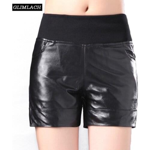 Autumn Winter Genuine Leather Shorts Women Sheepskin Real Leather Shorts Vintage Casual Slim Sexy Ladies Plus Size Black Shorts