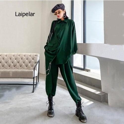 Wide Leg Pants Irregular Big Size Two Piece Suit New Lapel Long Sleeve Loose Fit Women Fashion Spring Autumn 2021