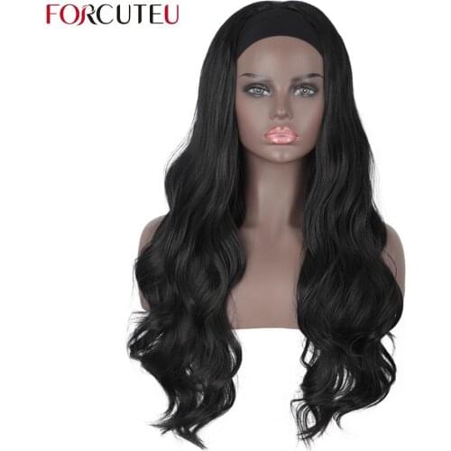 FORCUTEU 24 Inch Synthetic Womens Headband Wig Long Lolita Body Wavy Black Brown Natural Wigs Cosplay Heat Resistant Hair Wig