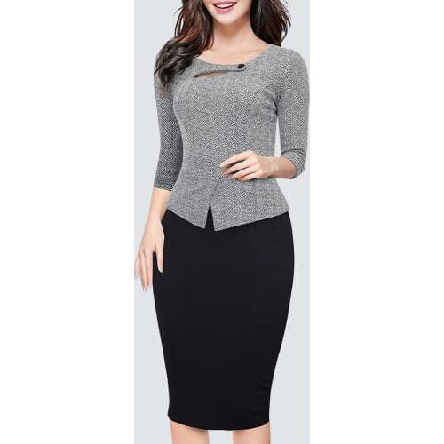 Casual Patchwork Work Office Lady Dress Spring Autumn Elegant Sexy Cut Out Business Pencil Dress HB500