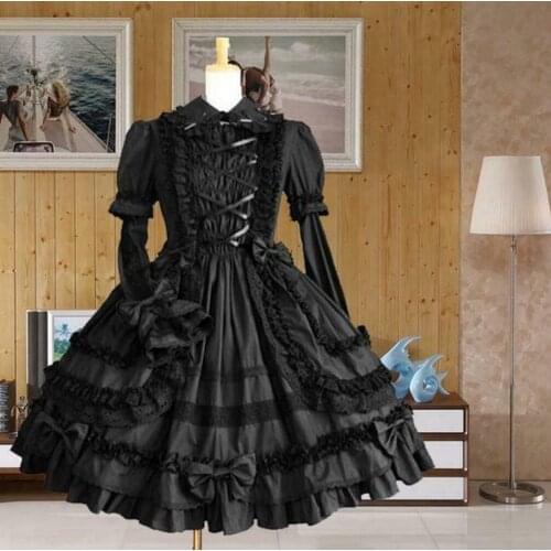 Women Long Sleeve Ruffles Layered Lace Lolita Gothic Court Cosplay Dress Custom Made New 2021