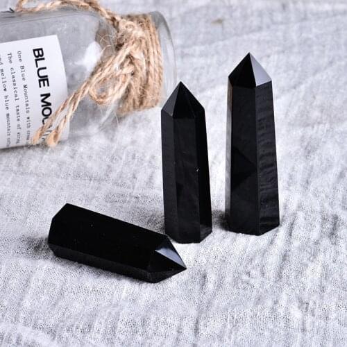 1PC Natural Rock Obsidian Hexagonal Column Crystal Point Mineral Ornament Healing Wand Home Decor DIY Gift Decoration