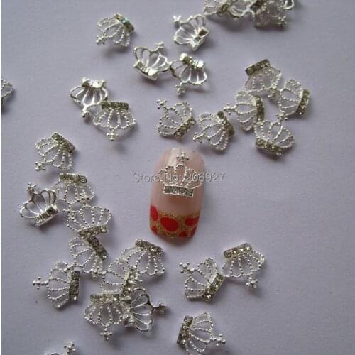 MD-170 10pcs Fancy Crystal Rhinestone Silver Crown Deco Metal Charms Metal Deco Charms Nail Art