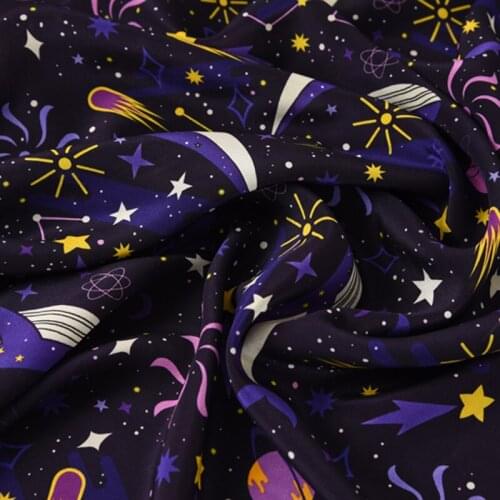 140CM Wide 14MM Sky Print Black Silk Crepe de Chine Fabric for Dress Shirt Clothes Cheongsam H698