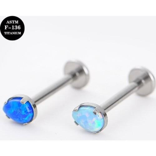 16G Implant Grade Titanium ASTM F136 Internal Thread Teardrop Labret with Opal for Helix Cartilage Conch Piercing Body Jewlery