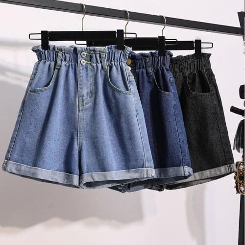 2021 Summer High Waist Denim Shorts Women Casual Loose Ladies Fashion Roll Up Hem Elastic Waist Jeans Female Plus Size S-5XL
