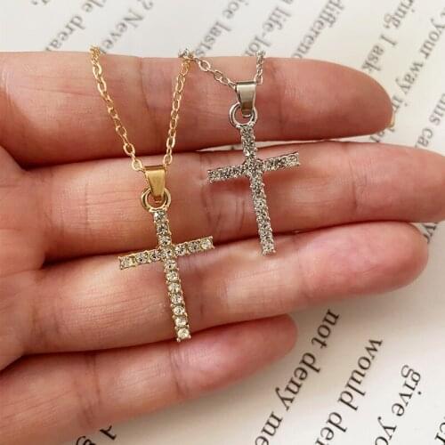 2021 New Crystal Cross Necklace Golden Silver Color Female Pendant Necklace Gift For Men Women Dropshipping Neck Jewelry
