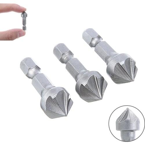 3pcs/set 1/4 Hex Shank Drill Bit 6 Flute 13mm Metal Woodworking Chamfer Counter Sink Chamfering Debur Countersink Drill Bit