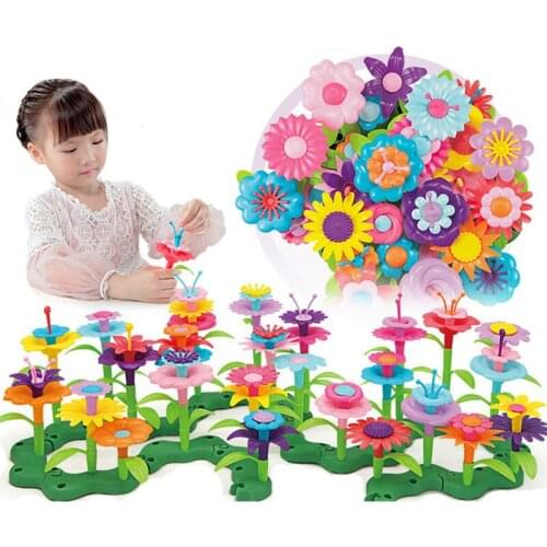 46pcs/set DIY Flower Garden Toys For Children Girls Flower Interconnecting Blocks Bricks Creative Educational Assembly Toys Gift