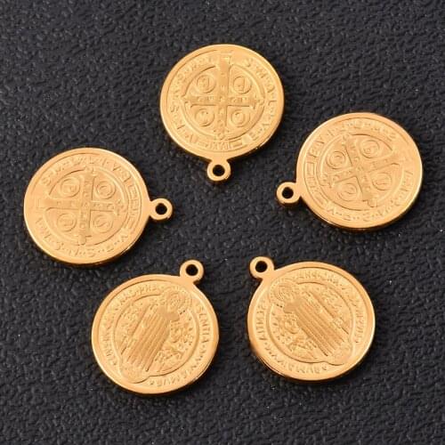 5PCS/lot Stainless Steel Religious Round Tag Jesus Charms For DIY Necklace Pendant Christian Jewelry Making Accessories Finding