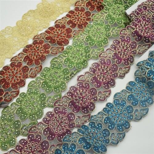 5yards iron-on hot-fix rhinestone Embroidered beads Rhinestone lace trim Bridal Wedding tulle Veil trim wide:7.5cm 6colors