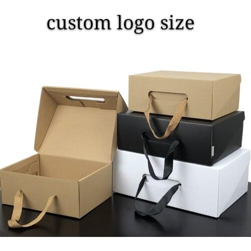50pcs/lot White/Black Kraft Paper Gift Box Childrens shoe box Portable Case Women men shoe box 4 Size Custom logo