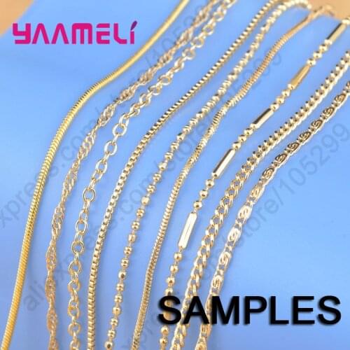 Sample 9Pcs Mix 9 Styles 18" Yellow Gold Filled Jewelry Link Necklace Chains With Lobster Clasps Findings Stamped