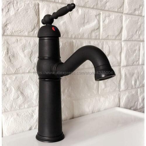 Bathroom Oil Rubbed Bronze Basin Faucet Deck Mounted Single Handle Single Hole Hot And Cold Water Tap Nnf365