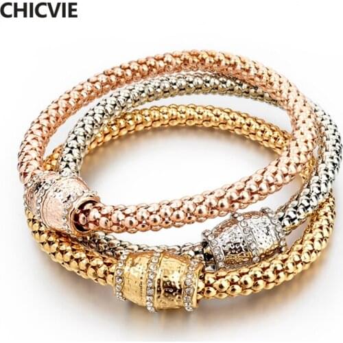 CHICVIE 3PCS Vintage Cuff Gold Bracelets & Bangles Set Charms For Women Girls Bohemian Stainless Steel Bracelets Femme Sbr150180